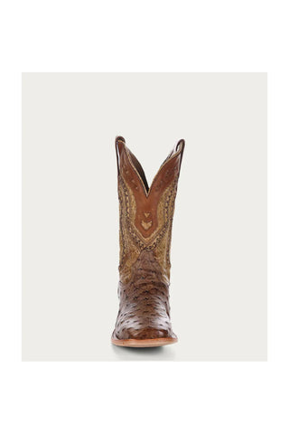 Men’s Brown Cowboy Boots – Ostrich-Style Leather Foot with Western Embroidered Shaft