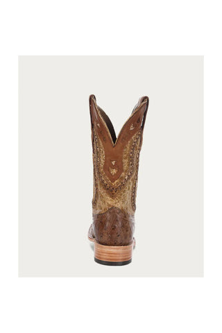 Men’s Brown Cowboy Boots – Ostrich-Style Leather Foot with Western Embroidered Shaft
