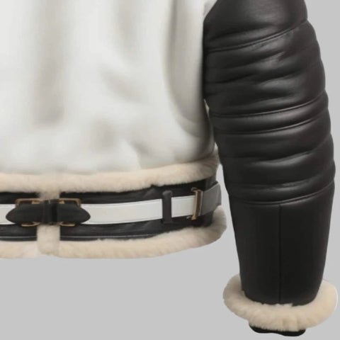 Men Real Leather Shearling Jacket – B3 Aviator Black & White Winter Coat