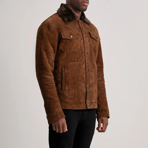 Men’s Brown Suede Shearling Trucker Jacket | Classic Winter Outerwear | Genuine Leather Warm Lined Vintage Style