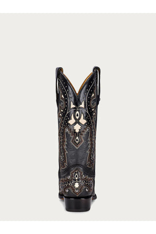 Men’s Black High Cowboy Boots&Shoes – Embroidered Western Boot with Studded Inlay & Snip Toe