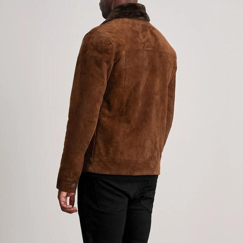 Men’s Brown Suede Shearling Trucker Jacket | Classic Winter Outerwear | Genuine Leather Warm Lined Vintage Style