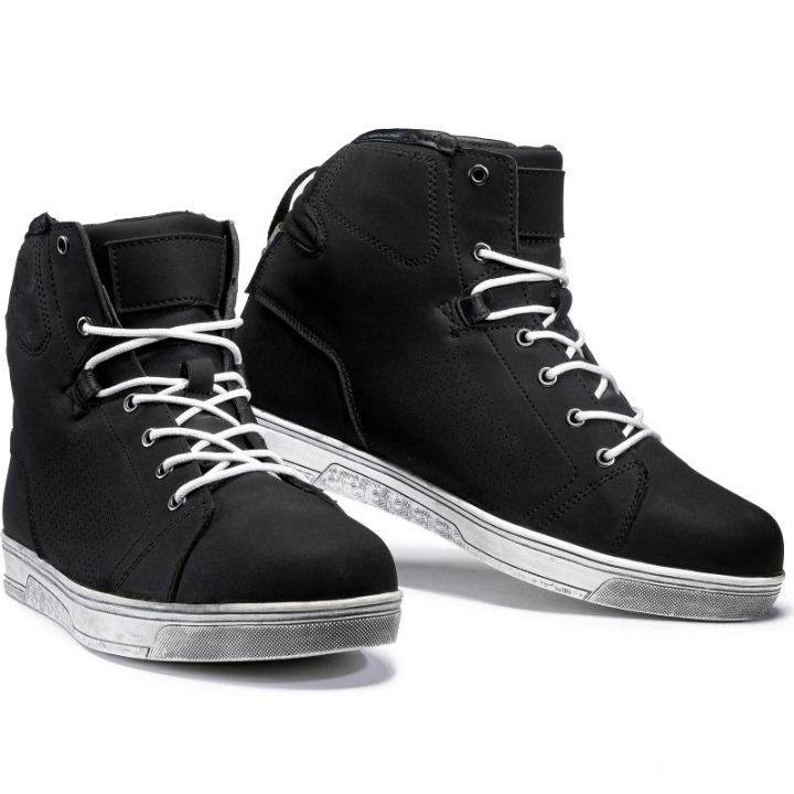 Men’s Stealth Black Leather Motorcycle Sneakers – Reinforced Urban Riding Boots