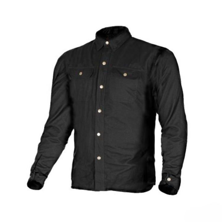 Stealth Black Motorcycle Riding Overshirt Protective Cotton Twill Biker Shirt 