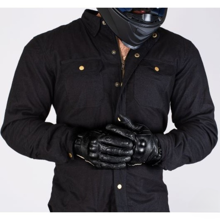 Stealth Black Motorcycle Riding Overshirt Protective Cotton Twill Biker Shirt 