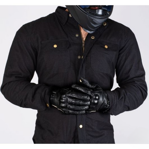 Stealth Black Motorcycle Riding Overshirt Protective Cotton Twill Biker Shirt 