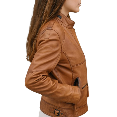 Men's Genuine Brown Leather Bomber Jacket – Handmade Vintage Motorcycle Biker Style