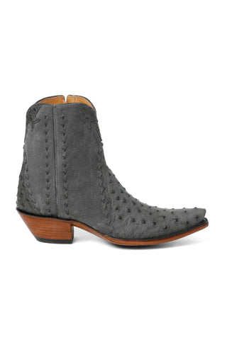 Men’s Grey Short Cowboy Shoes& Boots – Ostrich-Style Leather Foot & Western Snip Toe