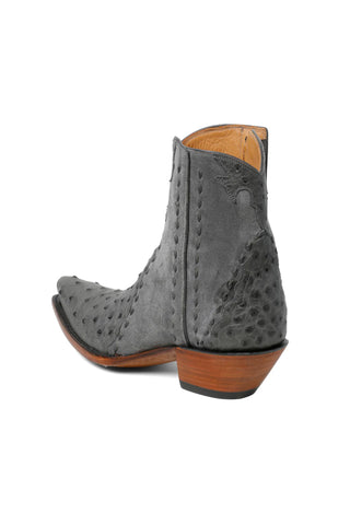 Men’s Grey Short Cowboy Shoes& Boots – Ostrich-Style Leather Foot & Western Snip Toe