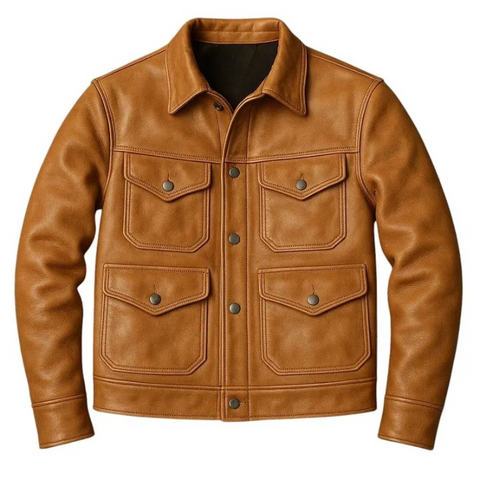 Men's Vintage Military-Style Leather Jacket – Genuine Cowhide Winter Coat with Stand & Beach Collar