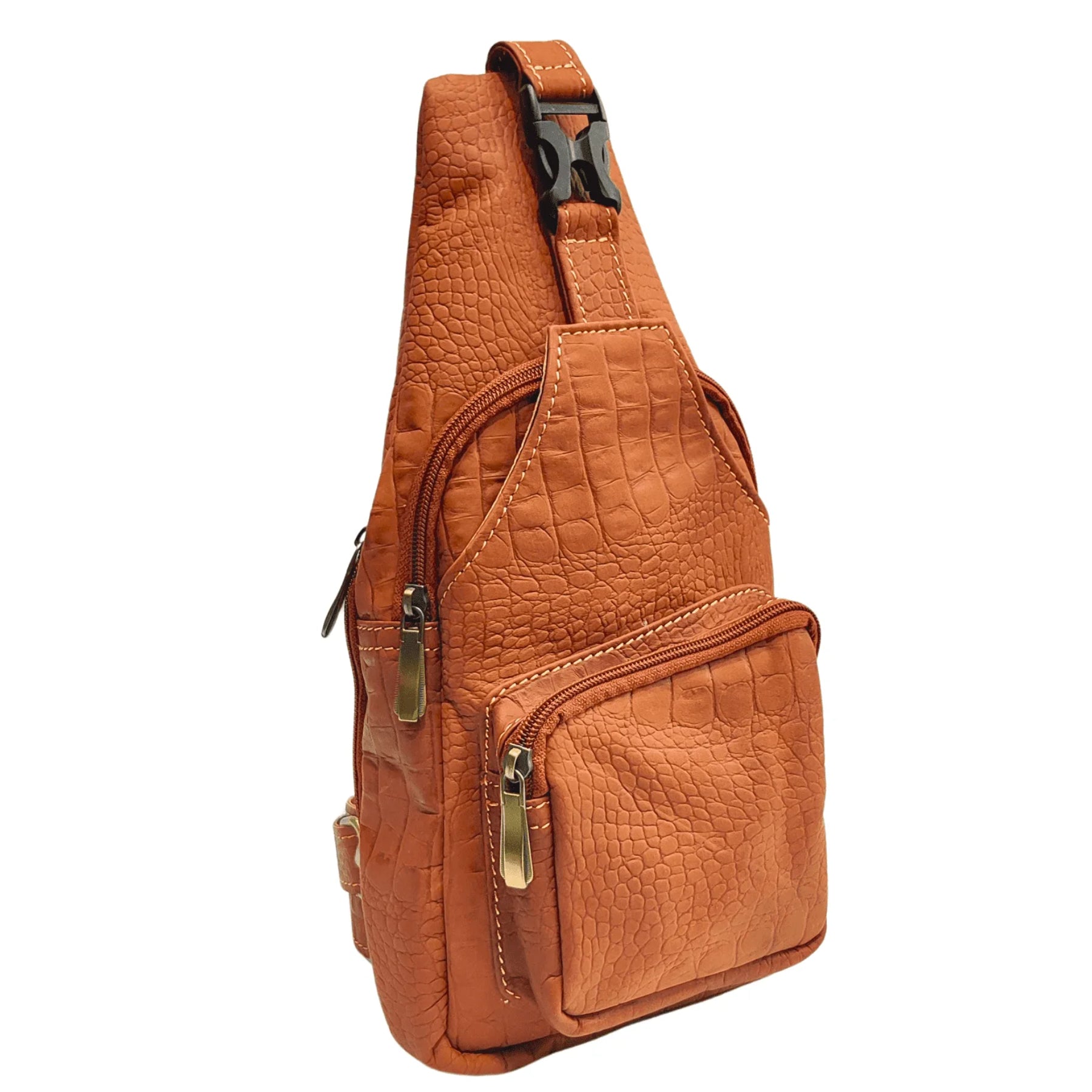 Tan Brown Embossed Leather Crossbody Bag | Unisex Sling Bag