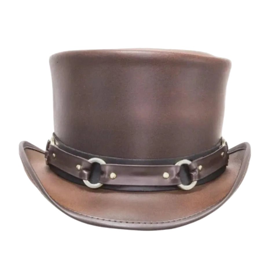 Two Tone Leather Steampunk Top Hat Studded Gothic Biker Cosplay Hat UK