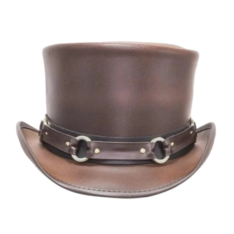 Two Tone Leather Steampunk Top Hat Studded Gothic Biker Cosplay Hat UK