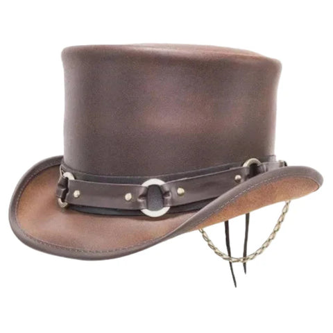 Two Tone Leather Top Hat Steampunk Gothic Biker Studded Festival Cosplay Handmade Hat