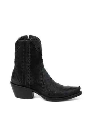Men’s Black Short Cowboy Boots – Ostrich-Style Leather Foot with Western Snip Toe