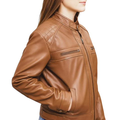 Women’s Brown Real Leather Jacket | Classic Bomber Motorcycle Moto Style