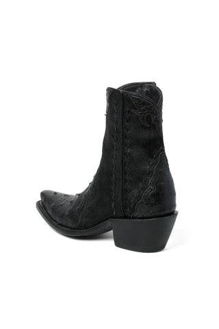 Men’s Black Short Cowboy Boots – Ostrich-Style Leather Foot with Western Snip Toe