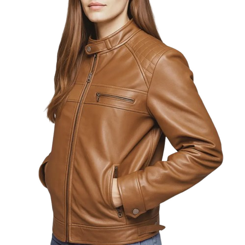 Women’s Brown Real Leather Jacket | Classic Bomber Motorcycle Moto Style