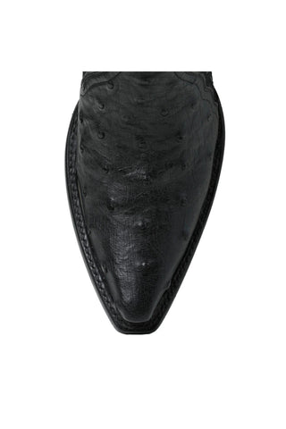 Men’s Black Short Cowboy Boots – Ostrich-Style Leather Foot with Western Snip Toe