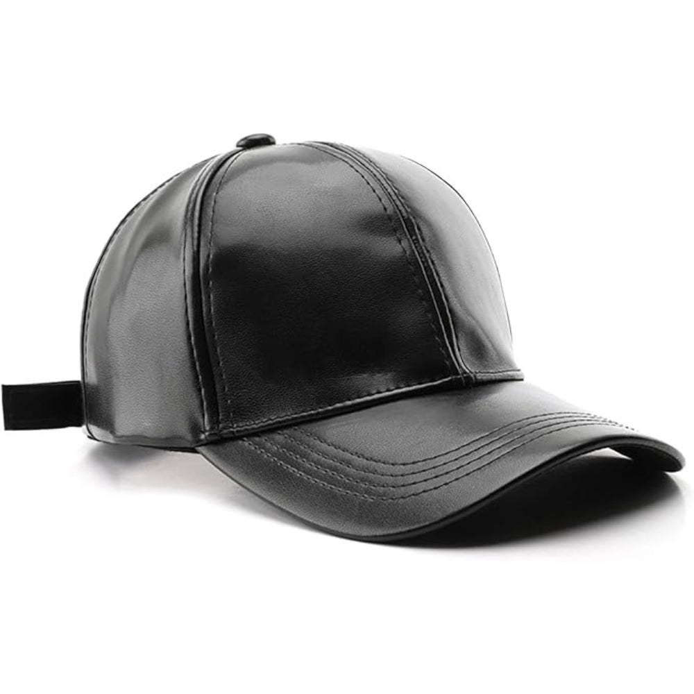 Unisex Black Leather Baseball Cap | Handmade Genuine Leather UK
