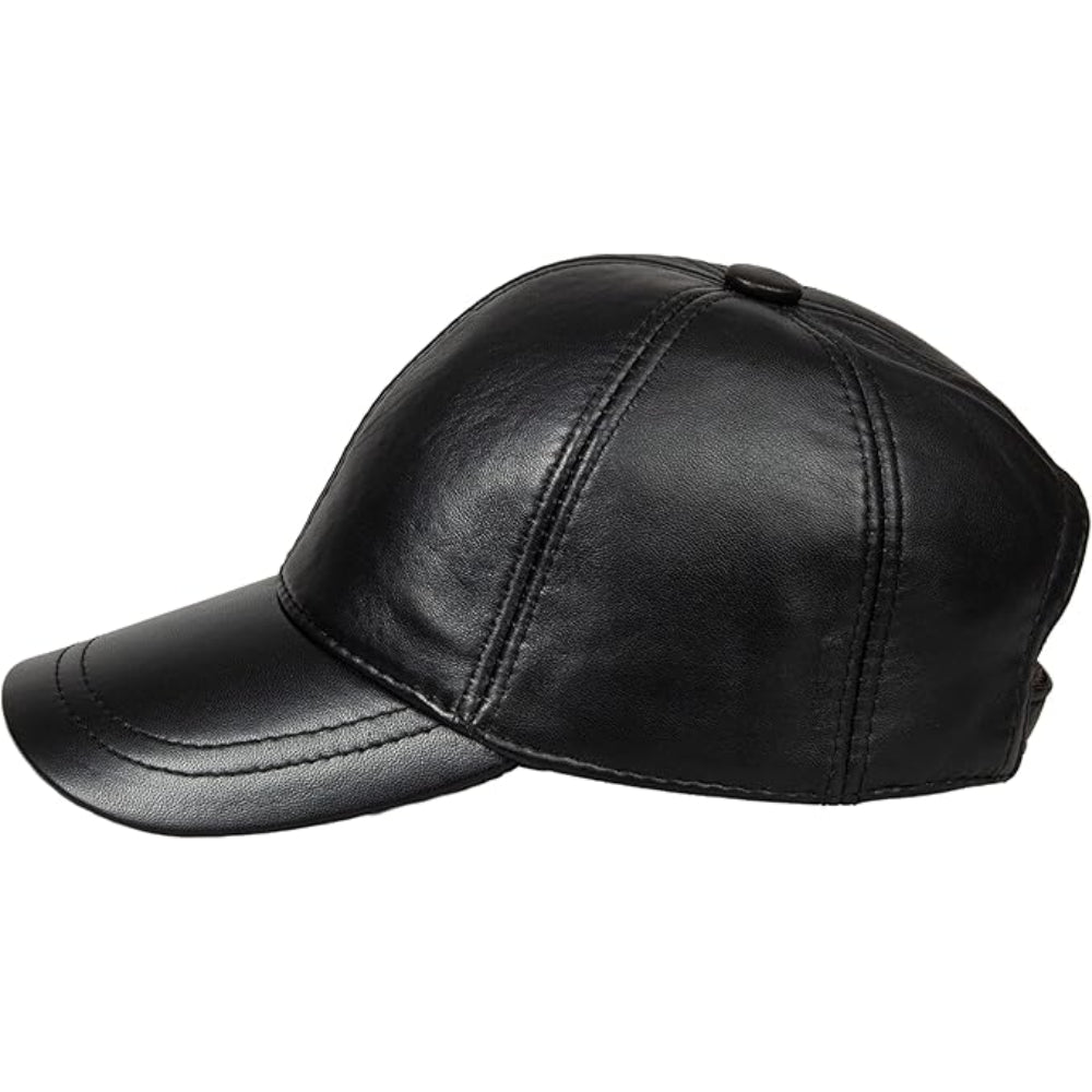 Unisex Black Leather Baseball Cap | Handmade Lambskin UK