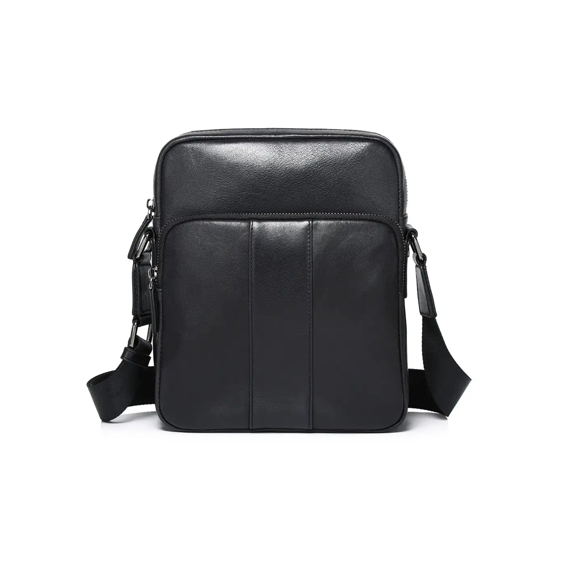 Unisex Black Leather Crossbody Bag | Genuine Cowhide Shoulder Bag
