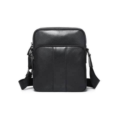 Unisex Black Leather Crossbody Bag | Genuine Cowhide Shoulder Bag