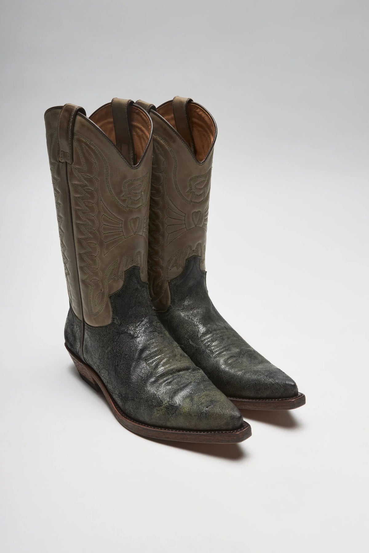 Men’s Grey Leather Western Cowboy Boots | Vintage Pointed Toe High Shaft Boots