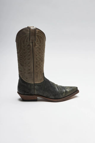 Men’s Grey Leather Western Cowboy Boots | Vintage Pointed Toe High Shaft Boots
