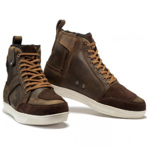 Vintage Brown Leather Motorcycle Riding Sneakers – Reinforced High-Top Boots