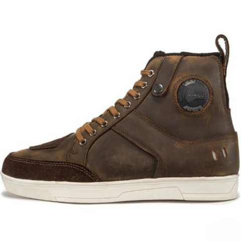 Vintage Brown Leather Motorcycle Riding Sneakers – Reinforced High-Top Boots