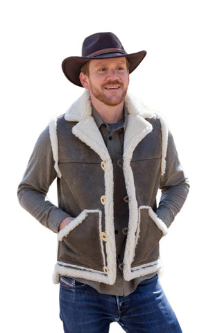 Men’s Mountaineer Suede Vest with Collar | Genuine Leather Waistcoat | Handmade Outdoor Western Style