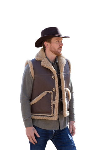 Men’s Mountaineer Suede Vest with Collar | Genuine Leather Waistcoat | Handmade Outdoor Western Style
