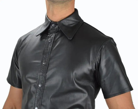 Men's & Boys 100 % Real High Quality Soft Lambskin Leather Motor Biker Black T-Shirt Slim Fit, Half Sleeves Beautiful Look
