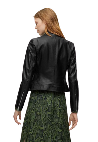 Genuine Cowhide Leather Jacket for Women – Fitted Biker Style Black Winter Coat