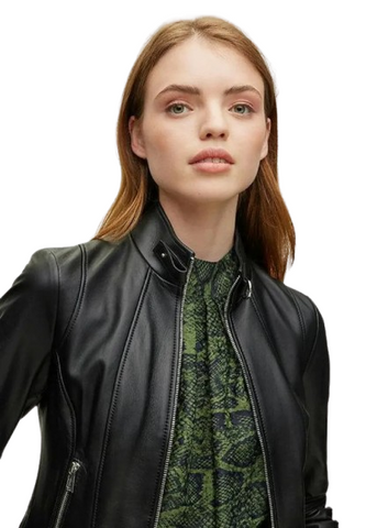 Genuine Cowhide Leather Jacket for Women – Fitted Biker Style Black Winter Coat