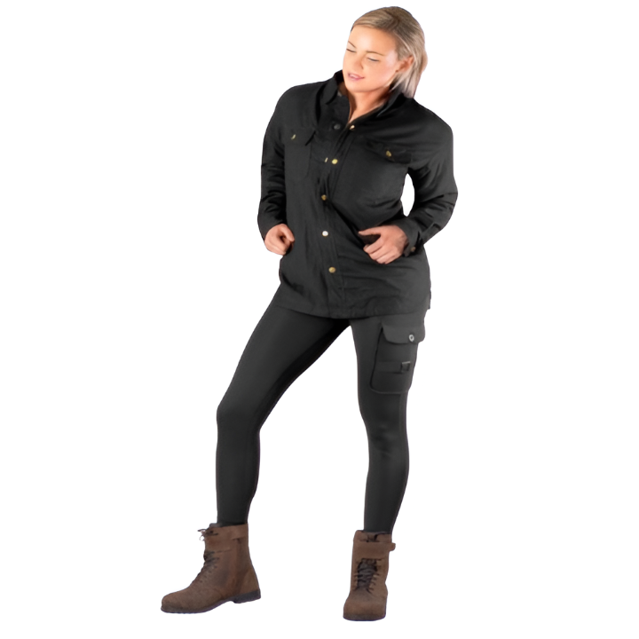 Women's All-Black Armoured Motorcycle Riding Shirt Protective Flannel Biker Jacket