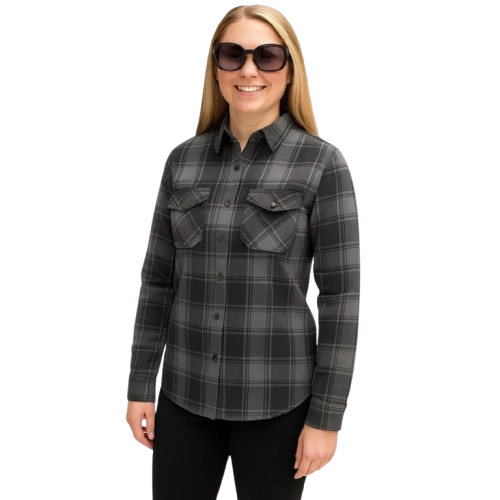 Women's Grey and Black Motorcycle Flannel Shirt  Protective Riding Jacket