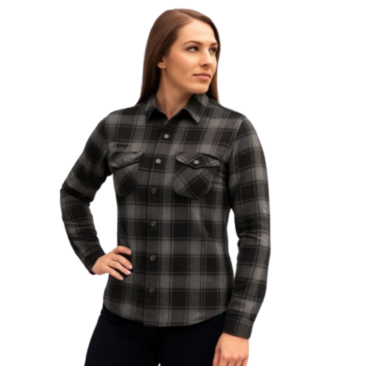 Women's Grey and Black Motorcycle Flannel Shirt  Protective Riding Jacket