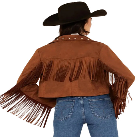 Women Real Suede Fringe Jacket Western Cowgirl Leather Jacket for Women