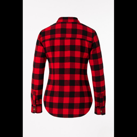 Women's Red and Black Armoured Motorcycle Flannel Shirt Protective Riding Overshirt