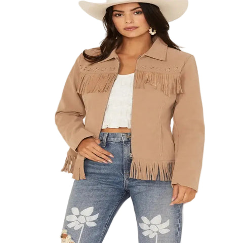 Women Suede Fringe Jacket Western Cowgirl Leather Jacket for Women