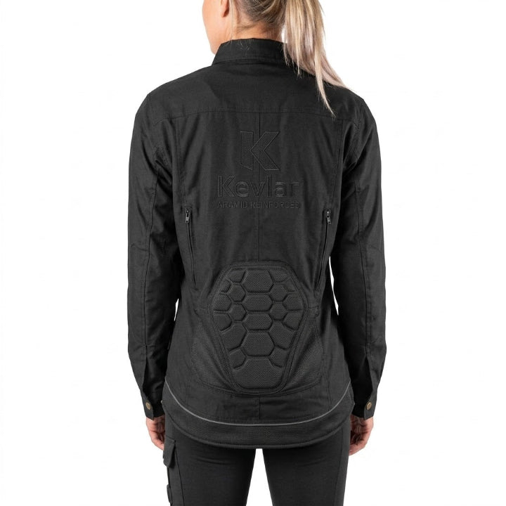 Women's All-Black Armoured Motorcycle Riding Shirt Protective Flannel Biker Jacket