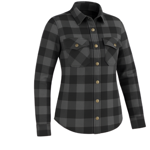 Women's Grey and Black Motorcycle Flannel Shirt  Protective Riding Jacket