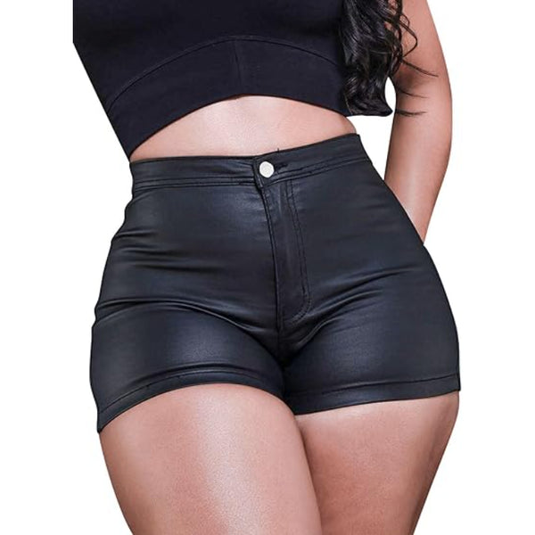 Women’s High-Waisted Leather Shorts – Mini Bodycon Style