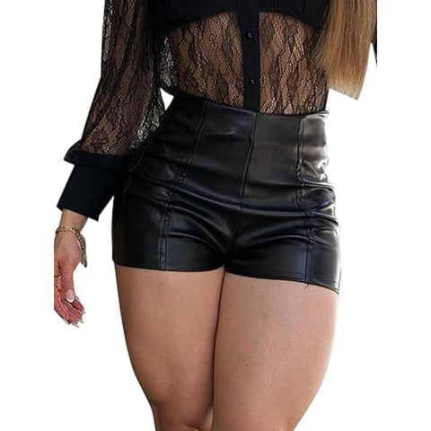 Women’s High Waisted Leather Shorts – Bodycon Skinny Mini Clubwear