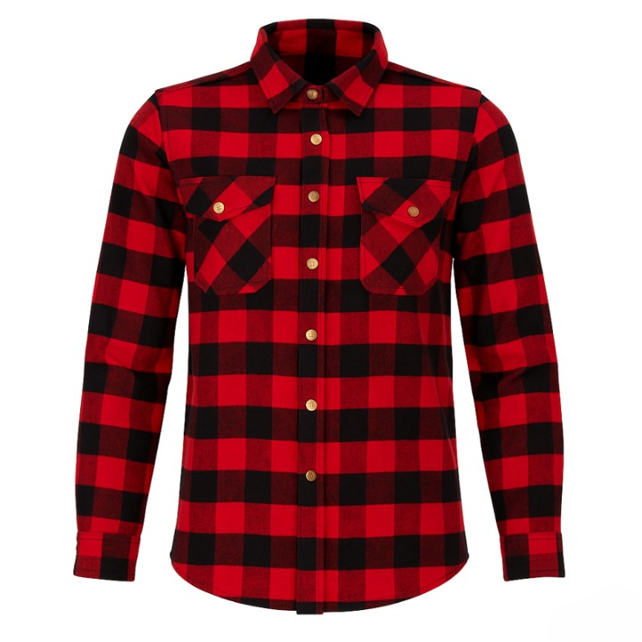 Women's Red and Black Armoured Motorcycle Flannel Shirt Protective Riding Overshirt