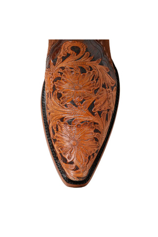 Men’s Ankle Cowboy Boots & Shoes with Zipper – Tooled Leather Foot & Buck Stitch Detailing