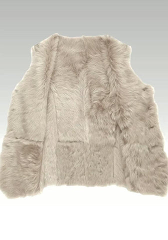 Men’s Beige Shearling Suede Vest | Vintage Fur Lined | Handmade Winter Button-Up Outerwear