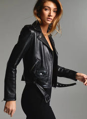 Women's & Girls 100% Genuine Soft Lambskin Leather Moto Biker Jacket Slim-Fit, Long Sleeves